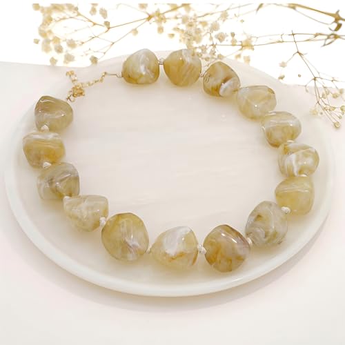 We We Chunky Colorful Beaded Necklace for Women Large Boho Statement Bead Chokers Necklaces Turquoise Blue Big Beads Jewelry Neck Summer Beach - color: big bead brown