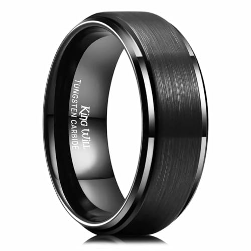 King Will Classic Tungsten Wedding Band for Men, 6/7/8/9/10mm Widths, Polished Finish Step Edge Matte Rings Comfort Fit - color: B-Black 8mm