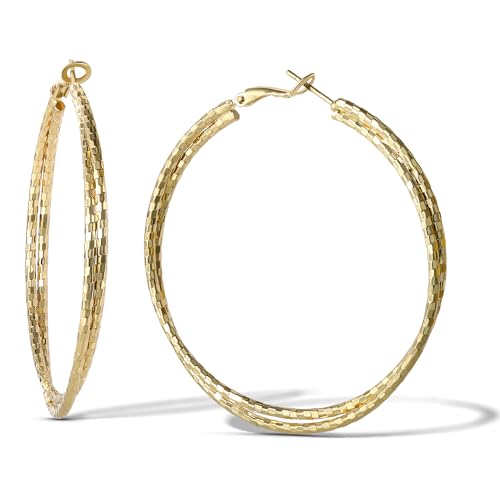 Jessica Simpson Womens Hoop Earrings - Silver-Tone or Gold-Tone Hoop | Earrings for Women - color: Gold Faceted Double Hoops