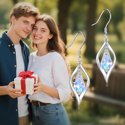 POPLYKE Dragonfly Butterfly Hummingbird Sunflower Earrings 925 Sterling Silver Abalone Shell Moonstone Leverback Earrings Jewelry - style: Aurora Borealis