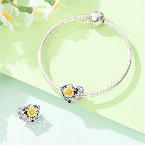Pandach 925 Sterling Silver Charms Beads for Bracelets and Necklaces Butterfly and Headphones Pendants Clover Charms Jewelry Gift for Women - style: Sunflower Beads