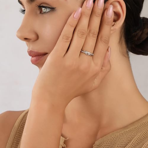OOOPEL Sterling Silver Adjustable Ring S925 Silver Rings for Women Cubic Zirconia Twist Love Knot Dainty Ring Silver Minimalist Open Finger Rings Silver Thumb Sterling Silver Ring - color: Love Knot with card