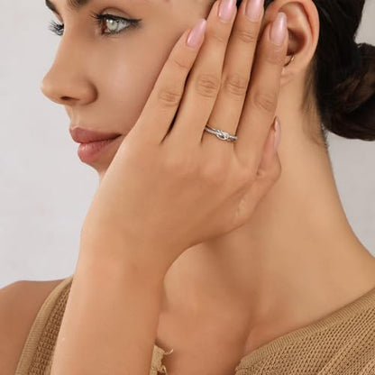 OOOPEL Sterling Silver Adjustable Ring S925 Silver Rings for Women Cubic Zirconia Twist Love Knot Dainty Ring Silver Minimalist Open Finger Rings Silver Thumb Sterling Silver Ring - color: Love Knot with card