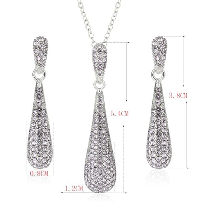 YINLI Full Crystal Rhinestone Gem Tear Drop Pendant Necklace Earrings Jewelry Sets - style: Style12