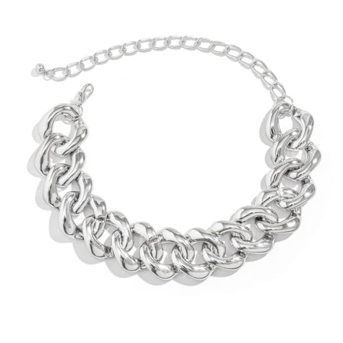 Chunky Gold Chain Necklace for Women Big Chunky Choker Necklace Gold Cuban Link Chain Necklaces Punk Hip-Hop Necklaces Costume Jewelry Gift - color: Silver03