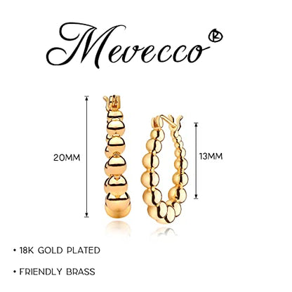 MEVECCO Chunky Huggie Hoop Earrings for Women Starburst Beaded Styles | 18K Gold Plated Brass, Triple Or Single Cubic Zirconia Star Details, Graduated Rounded Profile, Front Stone Row - style: Beaded Hoop GD