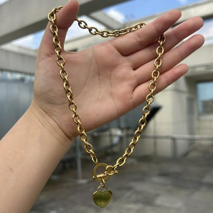WangGao Elegent Love Stainless Steel Link Chain Blank Heart Charms Necklace for Women Toggle Clasp Closure - color: Gold, size: 19.6inches