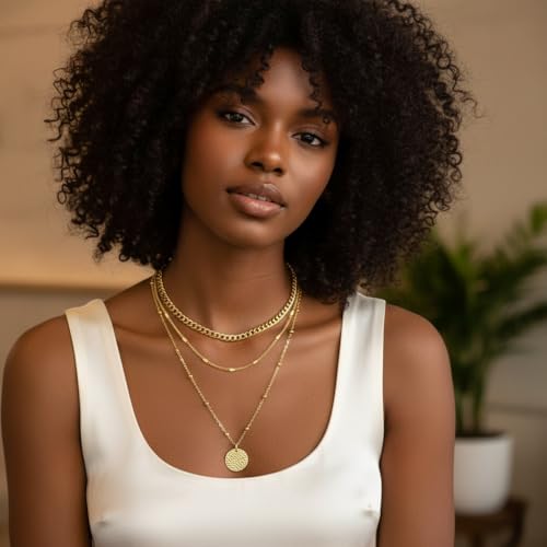 Gold Layered Necklaces for Women, 14K Gold Plated Paperclip Snake Chain Necklace Set, Dainty Coin Cross Tear Pendant Layering Choker Necklaces, Simple Trendy Stackable Jewelry Gifts - color: 3PCS / Coin & Chain& Chain