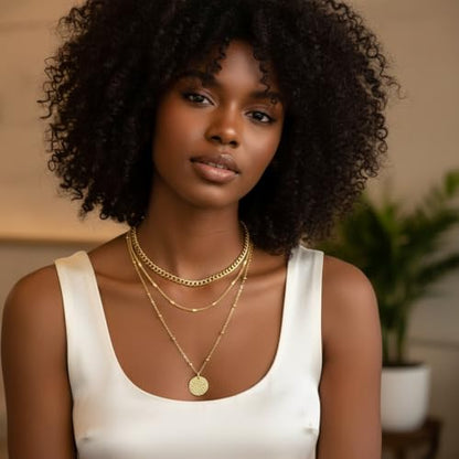 Gold Layered Necklaces for Women, 14K Gold Plated Paperclip Snake Chain Necklace Set, Dainty Coin Cross Tear Pendant Layering Choker Necklaces, Simple Trendy Stackable Jewelry Gifts - color: 3PCS / Coin & Chain& Chain