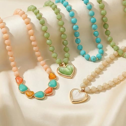 HESSAWEEL Colorful Chunky Beaded Necklace for Women Beach Jewelry | Summer Statement Choker, Adjustable Lobster Necklace, Handmade Boho Acrylic Jewelry - color: Bu-S1