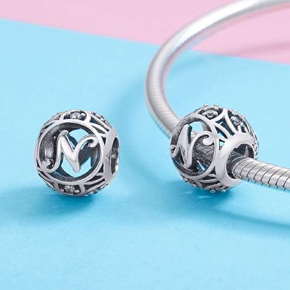 Letter Charms 925 Sterling Silver Initial A-Z Bead Charms | For Bracelets Necklaces, Hypoallergenic,Cubic Zirconia Alphabet Beads, Personalized Gifts for Women - color: N