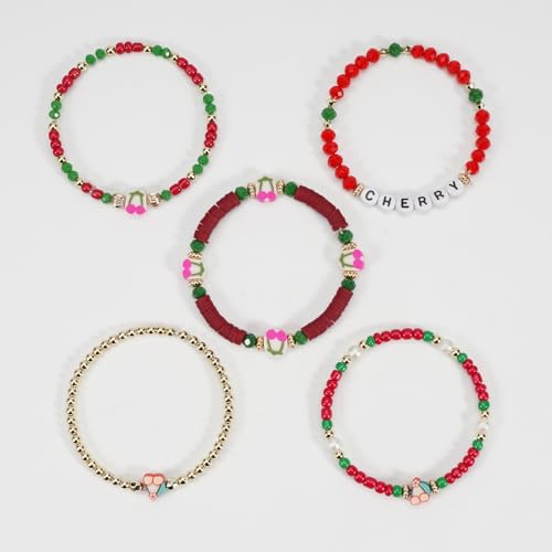 Twinfree Bohemian Cute Fruit Banana Cherry Strawberry Pineapple Mango Polymer Clay Beaded Stackable Stretch Bracelets - color: color 21