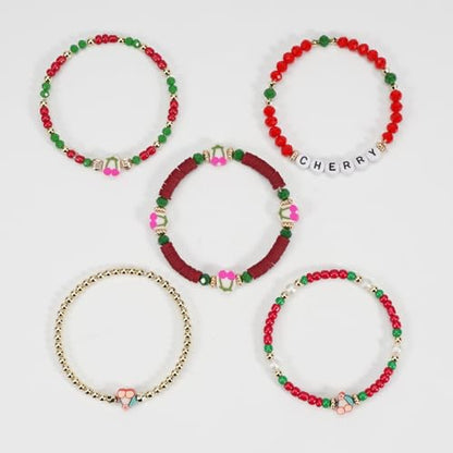 Twinfree Bohemian Cute Fruit Banana Cherry Strawberry Pineapple Mango Polymer Clay Beaded Stackable Stretch Bracelets - color: color 21