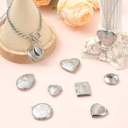 5-6Pcs Heart Locket Charms for Jewelry Making Stainless Steel Photo Charms for Necklaces Bracelets Earring Keychains DIY Supplies - color: Mixed Silver