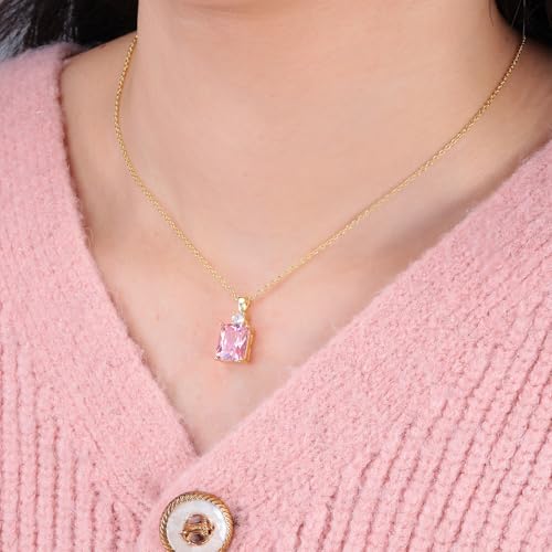 CiNily Rectangular Crystal Necklace for Women Trendy, Pendant Necklace with Chain 14K White Gold | Gold Plated Multicolor Birthstone Pendant Necklaces Boho Jewelry for Christmas Birthday Wedding - color: Gold-Pink cz