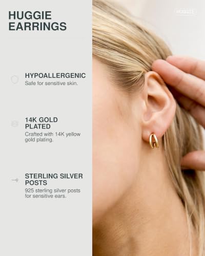 PAVOI 14K Gold Plated Split Huggie Hoop Earrings for Women, Hoop Earrings | Hypoallergenic Earrings with 925 Sterling Silver Posts, Trendy Split Multi Hoop Earrings - style: Polished