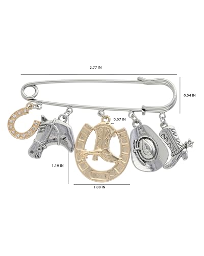 Jessica Simpson Silver or Gold-Tone Brooch for Women | Western Pins with Dangle Charms, Turquoise, or Rhinestones - color: Silver Western Charms