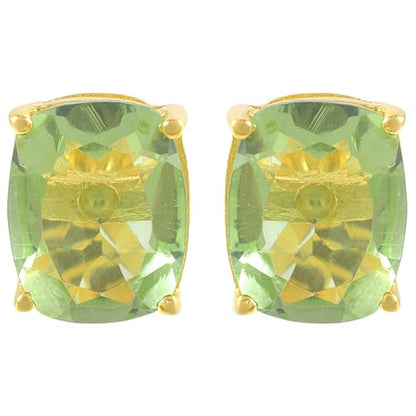 Women's 18K Gold Plated 8x10mm Princess Cut Gemstone Stud Earrings – Birthstone Jewelry for Her – Classic Cushion Studs - color: Green Amethyst
