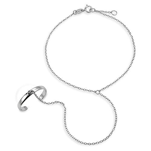 Delicate Hand Chain Ring & Bracelet .925 Sterling Silver 14K Gold Plated - color: Silver