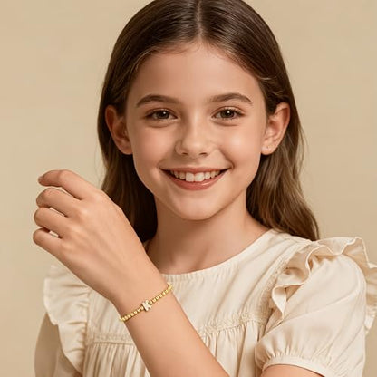 Zircon Initial Bracelet for Women - Never-Fade Personalized Jewelry, Dainty 14K Gold Plated Beaded Bracelets for Women Trendy Letter A-Z Personalized Jewelry Gifts - color: Q