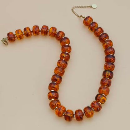 Chunky Beaded Necklace for Women, Colorful Boho Statement Necklace, Gold Chunky Resin Large Bead Necklace, Waterproof Summer Beach Jewelry Gifts for Women - color: Amber
