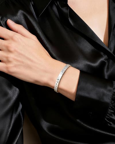 Hammered Texture Bracelet for Women - Maximum 8 inches Adjustable Cuff Bangle, Elegant Boho Chic Jewelry Silver & Gold - color: Silver-B