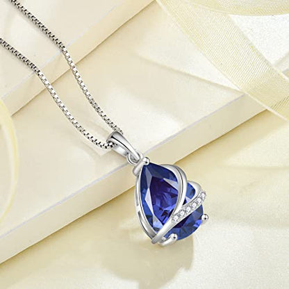 Birthstone Pendant Necklace 925 Sterling Silver Teardrop Jewelry for Women - color: Violet Blue