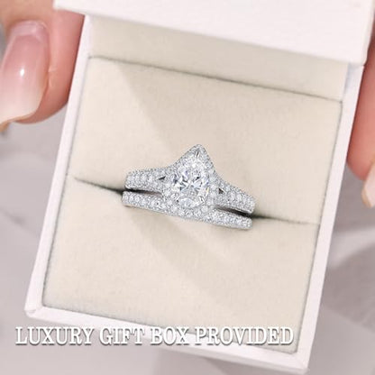 Newshe Jewellery Moissanite Wedding Sets for Women 925 Sterling Silver Bridal Set Oval Engagement Ring Sets Promise Eternity Size 5-10