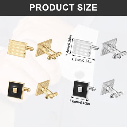 COMNICO 4 Pairs Cufflinks for Men Classic Tone Cuff Links Fashion Men Cufflinks Gold/Sliver Striped Disc Square Rectangle Cuff Links for Business Wedding Party Gift Box - color: square glod silver