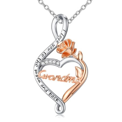 925 Sterling Silver Necklace Gifts for Women Crystal/Opal Jewelry Pendant Christmas Birthday Gift - style: Rose-Grandma