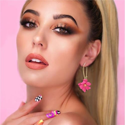 WCRAZYE Bohemian Daisy Flower Earrings Necklace Sets for Women Unique Trendy Boho Matte 3D Gold Flower Floral Petal Statement Earring Wedding Jewelry - color: Rose Red