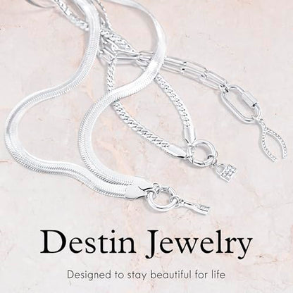 Destin Jewelry 18K Gold Plated Herringbone Necklace for Women and Men, Waterproof Flat Snake Chain, Stainless Steel Non Tarnish Layering Necklace - color: Silver, size: 18" + 2"