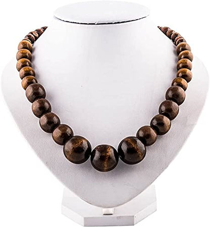 Wood Bead Necklace Africa Wooden Chain Statement Unisex Chunky Necklaces - color: Tooth Necklace+Classic Brown Necklace
