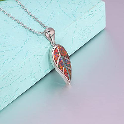 CiNily Opal Leaf/Flower Pendant Necklace for Women Silver Plated Jewelry Gift - color: orange+orange