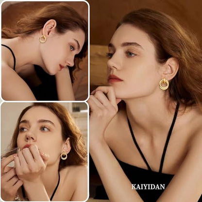 2 Pairs Gold/Silver Hoop Earrings For Women Set Trendy,14K Plated Gold Chunky Huggie Hoop Earings Pack,Oval Twisted Statement Silver Hoops,Fashion Jewelry Gift - color: 12) matte flower stud