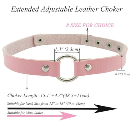 ETHOON Adjustable Leather Choker Collar Soft PU Circle Punk Choker Necklace for Women - color: Pink-XL