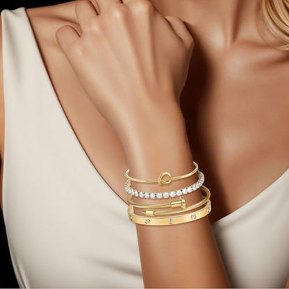 Bracelet Bangle Set, 4pcs Stackable Four Leaf Gold Bracelet Set for Wife Mom Girlfriend - color: Gold (K2)
