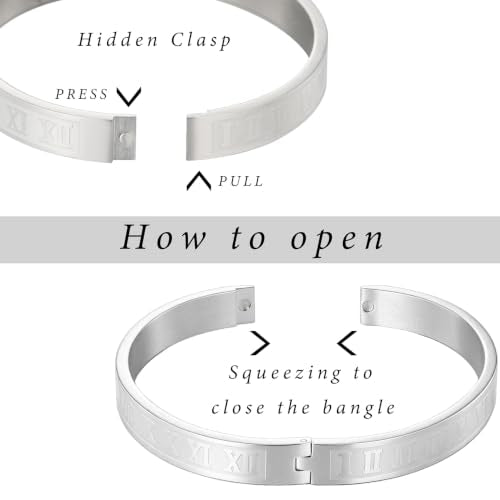 4/6/8mm Numeral Bangle Stainless Steel Engraved Unisex Bracelet Inspirational Gifts for Her - color: Silver, size: 8mm