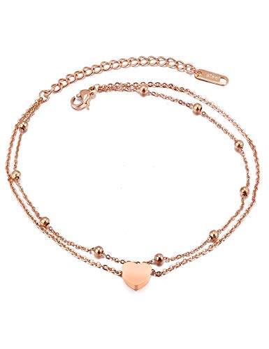 RoseGold Ankle Bracelets for Women - Layered Anklets - Link Foot Jewellery - color: RoseGold - 5#