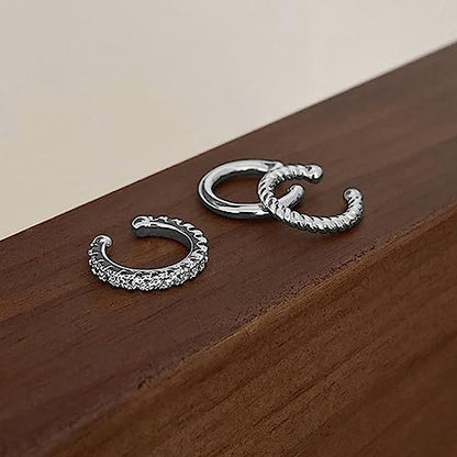 3 Pcs Ear Cuffs Non Piercings Set for Women Teen Gifts Trendy Stuff Jewelry - color: Silver