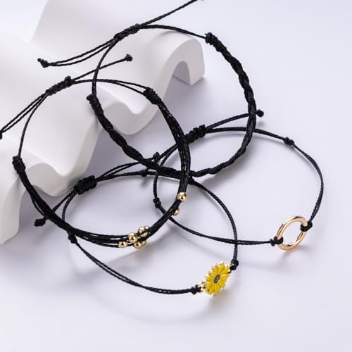 Sunflower Friendship Bracelets Boho Stackable String Bracelets Cute Trendy Gifts for Teen Girls Women - color: Black