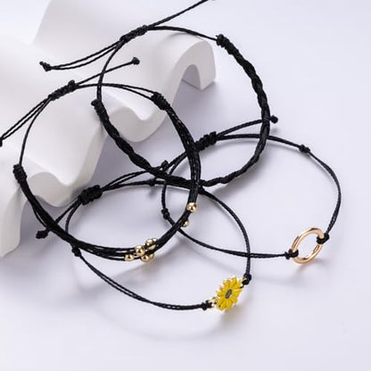 Sunflower Friendship Bracelets Boho Stackable String Bracelets Cute Trendy Gifts for Teen Girls Women - color: Black