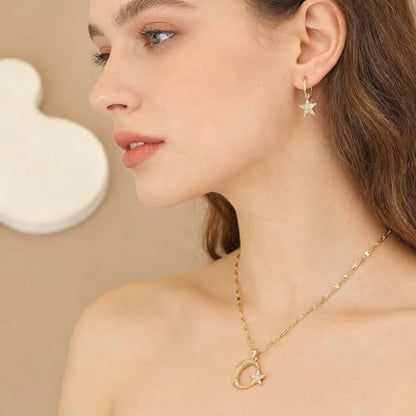Gold Moon and Star Necklace for Women, Celestial Crescent Moon Pendant Necklace, Fashionable Celestial Jewelry for Parties, Daily Wear