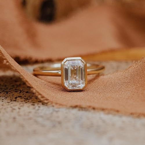 2.5CT Emerald Cut Moissanite Solitaire Ring, 14K Yellow Gold Engagement Ring, Bezel Setting, Statement Ring, Gift For Her, Wedding Ring By SHREESHYAMJEWELLS - color: Moissanite
