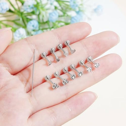 Uni-J 10pcs 20G/18G/16G Threadless Push-in Tragus Conch Cartilage Flat Back Helix Labret Monroe Lip Ring Daith Piercing Jewelry - color: 20G Silver 6mm