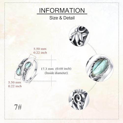 Ring for Women Sterling Silver Adjustable Band Open Rings Jewelry Gifts for Girls - style: Lotus-Labradorite