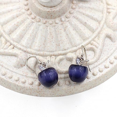 Uloveido Apple Necklace and Earrings Set for Women Cute Apple Jewelry Set for Teacher Mom YL007 - color: Purple