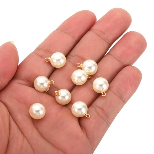 PATIKIL Pearl Charm, 100pcs Pearl Beads Faux Pearl Pendant Charm DIY for Jewelry Making Bracelets Earrings Necklace Crafts - color: Golden Beige, size: 10mm