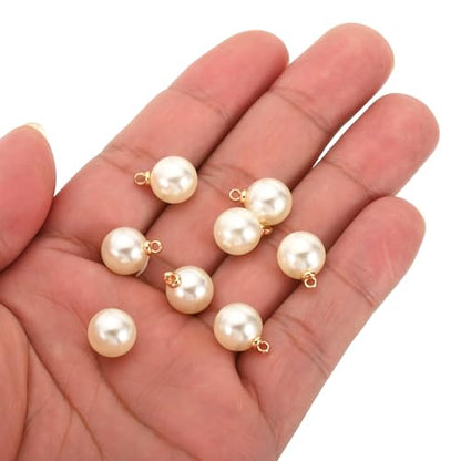 PATIKIL Pearl Charm, 100pcs Pearl Beads Faux Pearl Pendant Charm DIY for Jewelry Making Bracelets Earrings Necklace Crafts - color: Golden Beige, size: 10mm