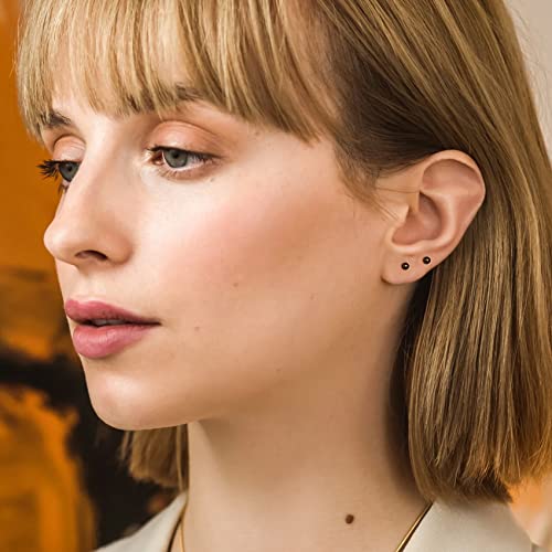 EPIRORA Sterling Silver Stud Earrings for Women- 3 Pairs Tiny Ball Stud Earrings Round CZ Cubic Zirconia Earrings Pearl Earrings Set Cartilage Small Tragus Earrings(2mm,3mm,4mm) - style: Ball earrings(2mm,3mm,4mm)-Black gold